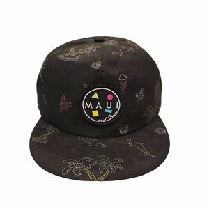 Maui & Son's Men's Flip Up Snapback Cannonball Hat Black With Multicolor Print